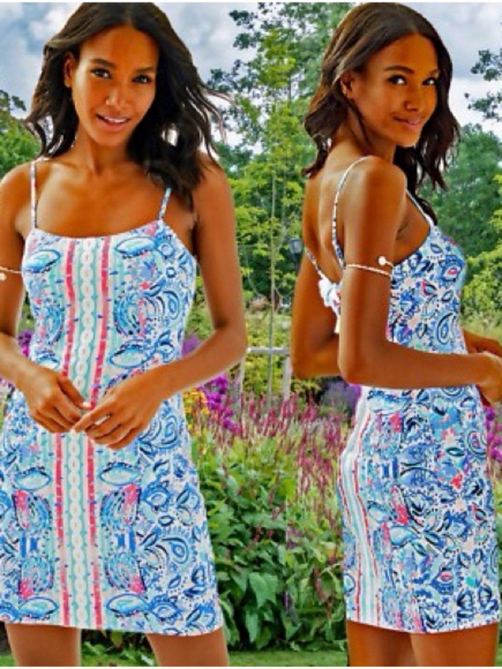 Lilly Pulitzer Shelli Dress Blue & Neon Pink Paisley Print Slip Dress